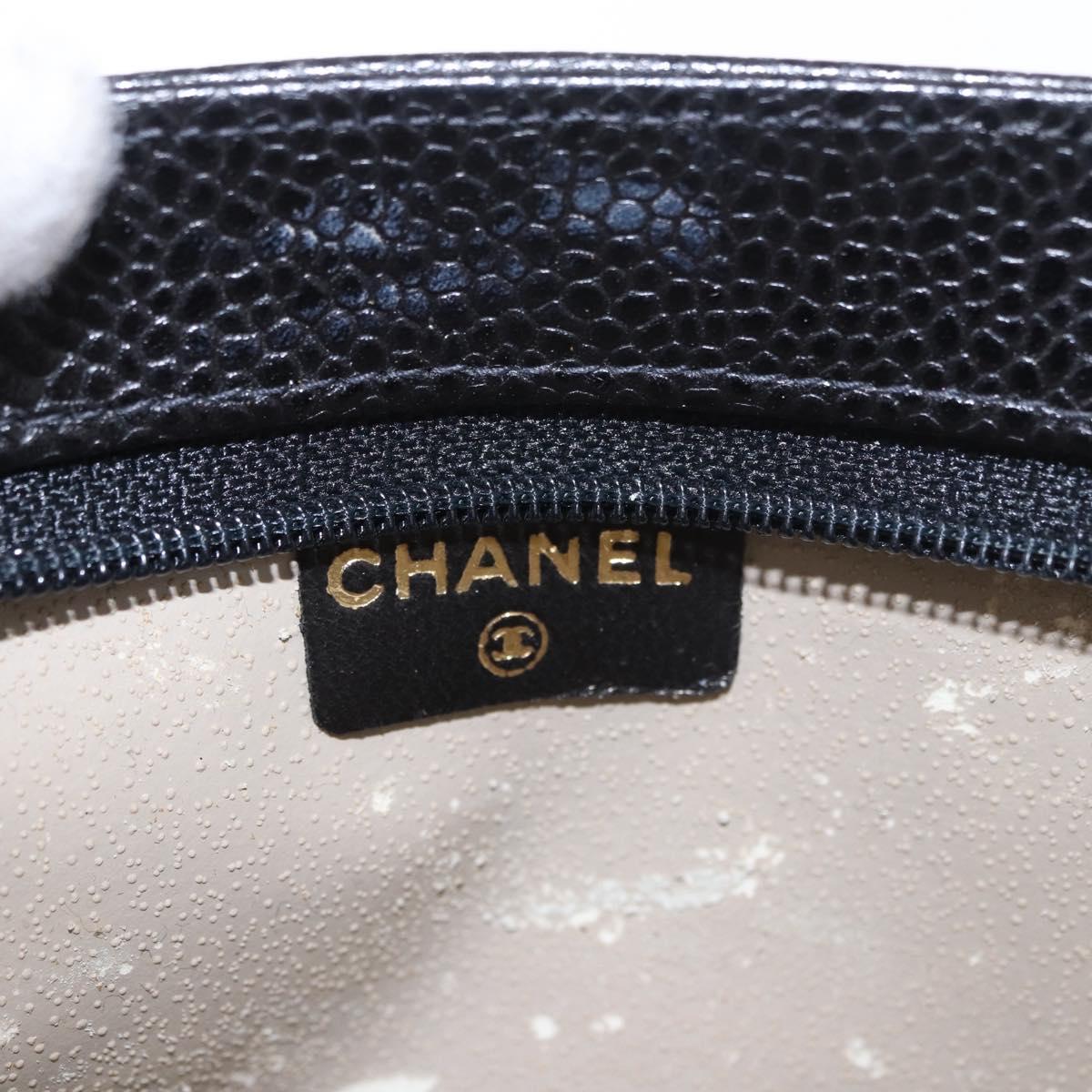 CHANEL Pouch Caviar Skin Black Gold CC Auth 183391