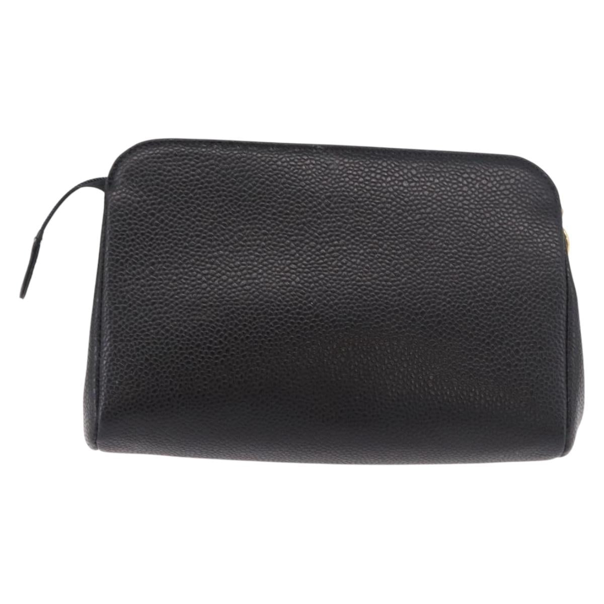 CHANEL Pouch Caviar Skin Black Gold CC Auth 183391