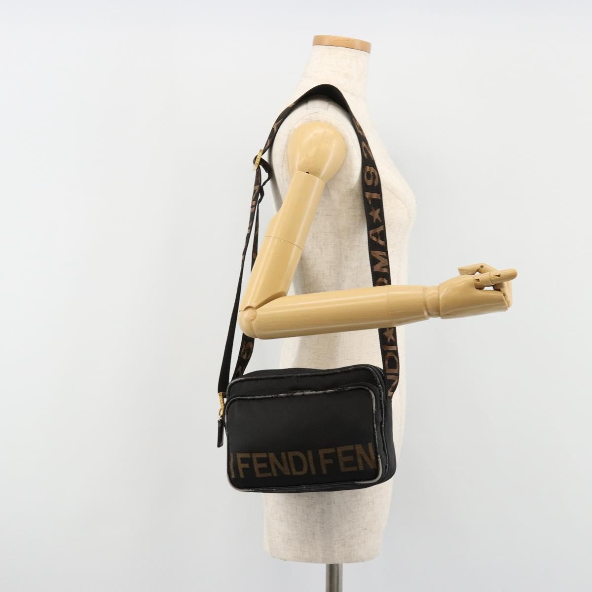 FENDI Shoulder Bag Canvas Black Gold Auth 183392