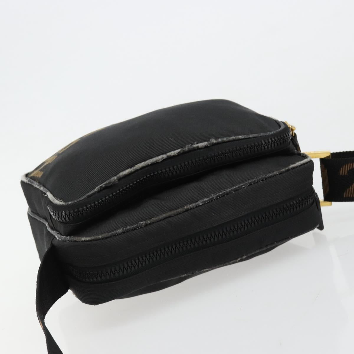 FENDI Shoulder Bag Canvas Black Gold Auth 183392