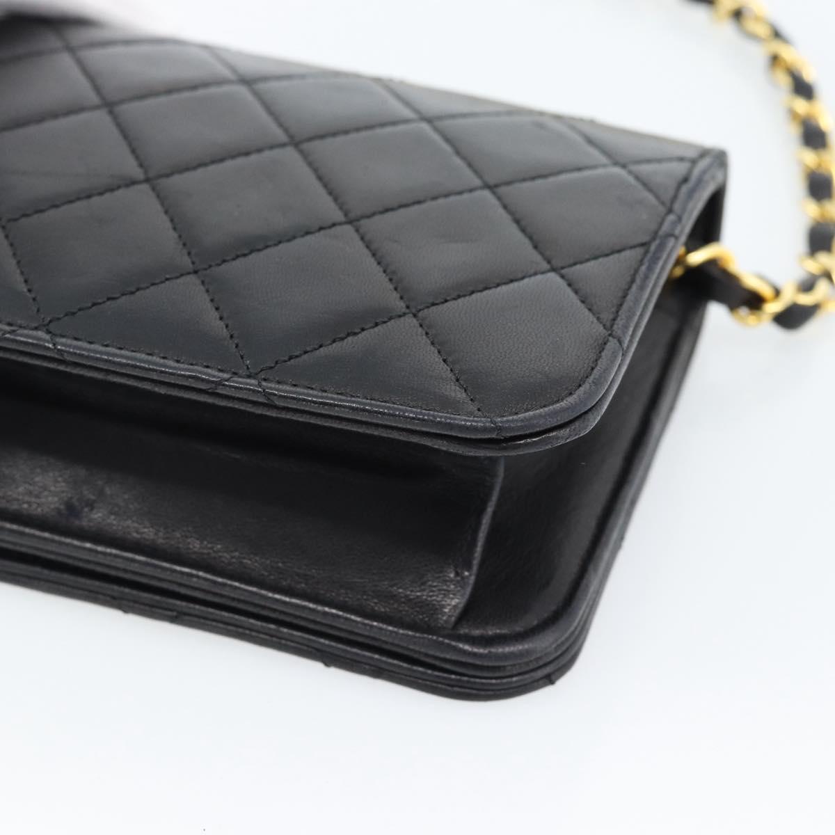 CHANEL Matelasse Chain Shoulder Bag Lamb Skin Black Gold CC Auth 183393