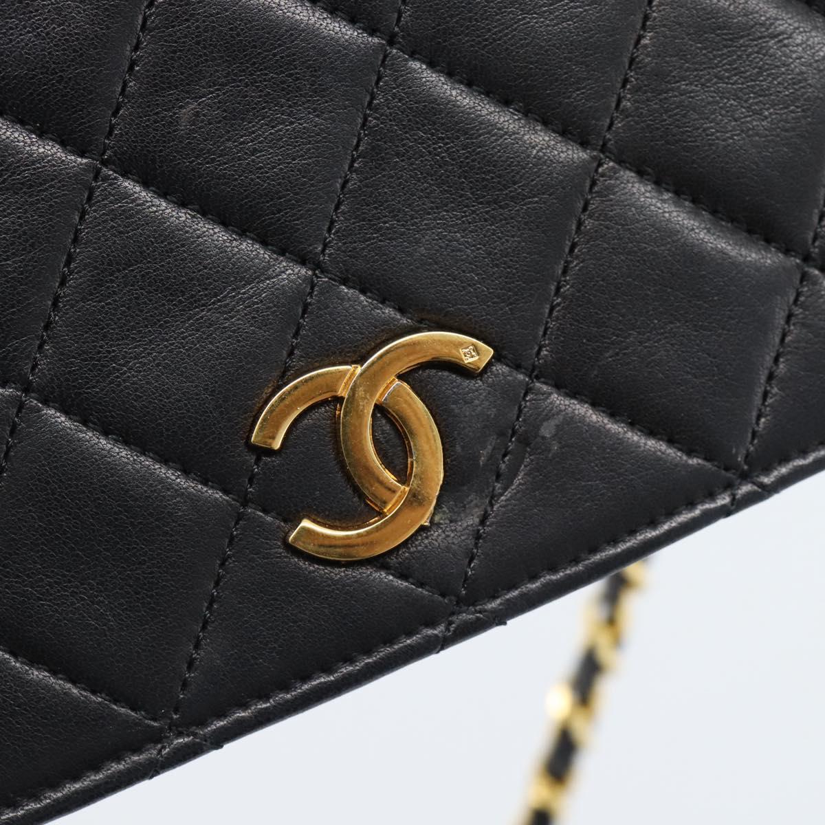 CHANEL Matelasse Chain Shoulder Bag Lamb Skin Black Gold CC Auth 183393
