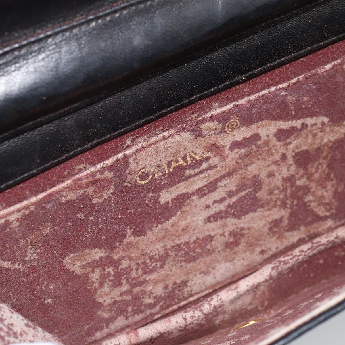 CHANEL Matelasse Chain Shoulder Bag Lamb Skin Black Gold CC Auth 183393