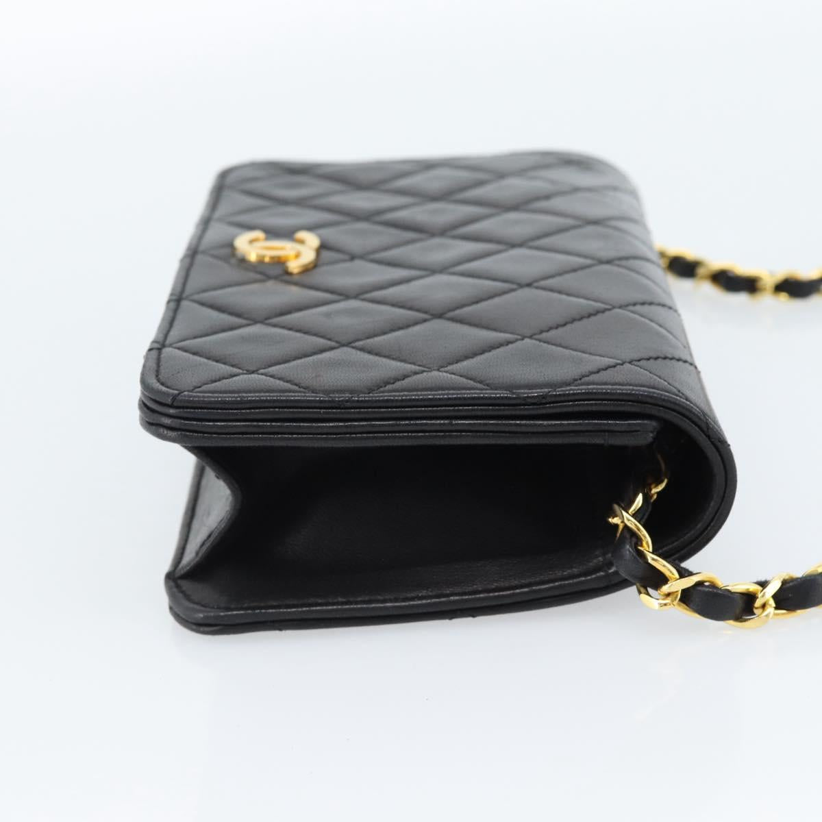CHANEL Matelasse Chain Shoulder Bag Lamb Skin Black Gold CC Auth 183393