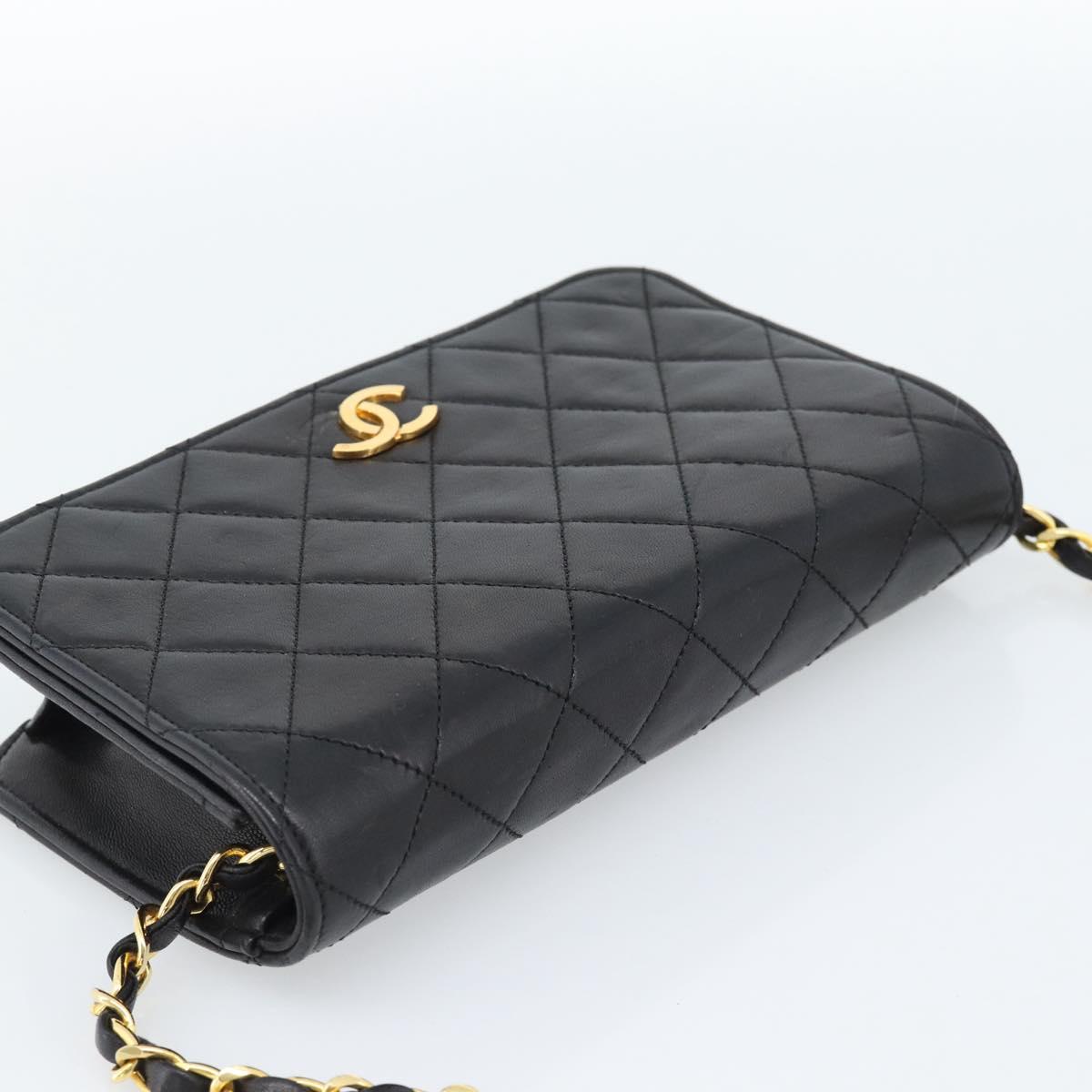 CHANEL Matelasse Chain Shoulder Bag Lamb Skin Black Gold CC Auth 183393