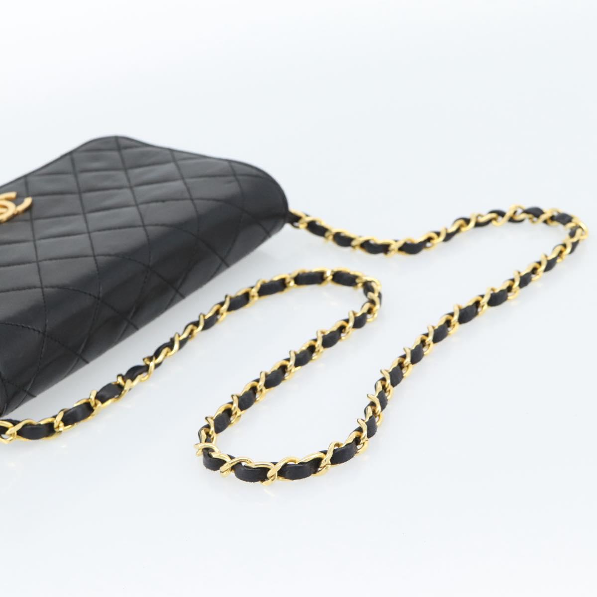 CHANEL Matelasse Chain Shoulder Bag Lamb Skin Black Gold CC Auth 183393