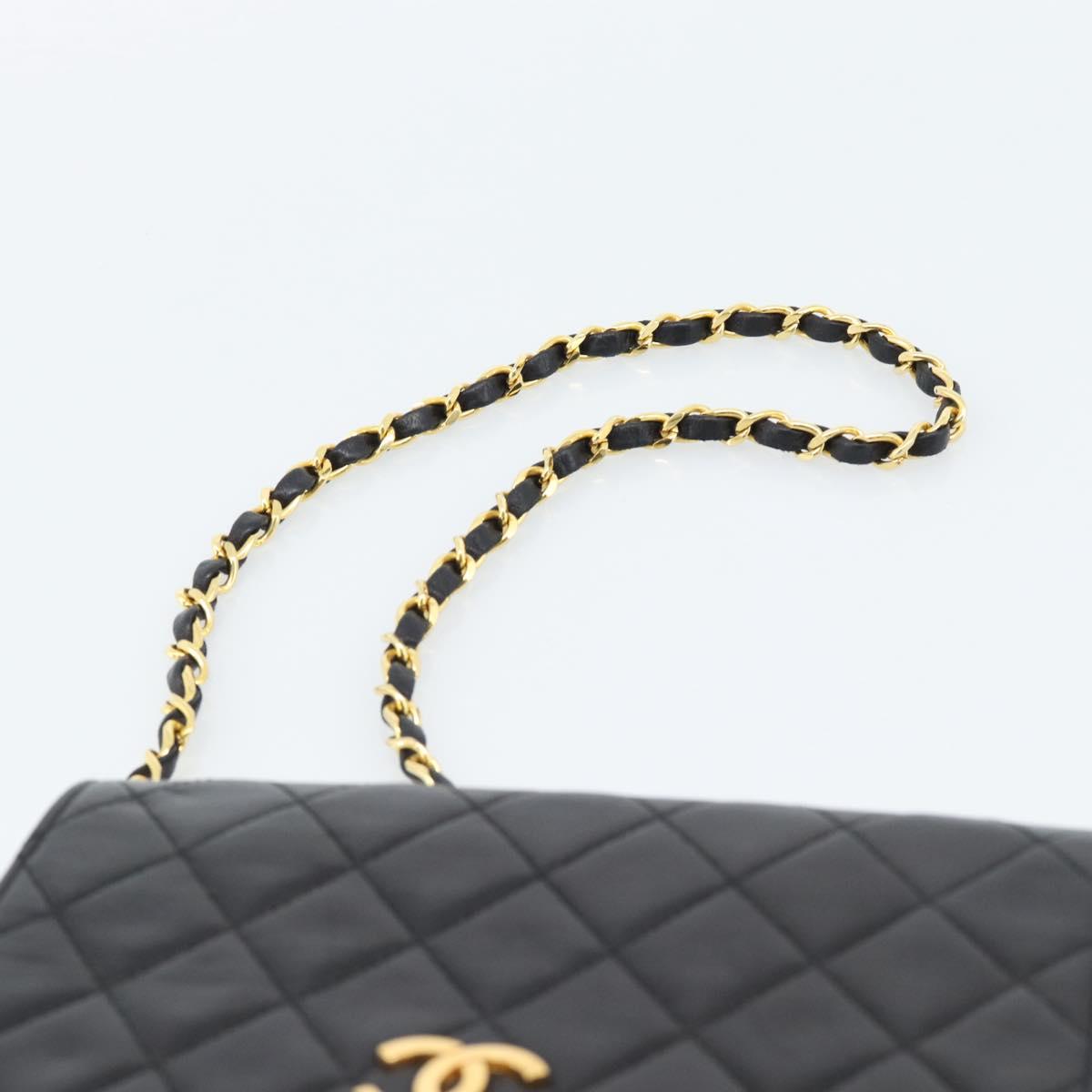 CHANEL Matelasse Chain Shoulder Bag Lamb Skin Black Gold CC Auth 183393