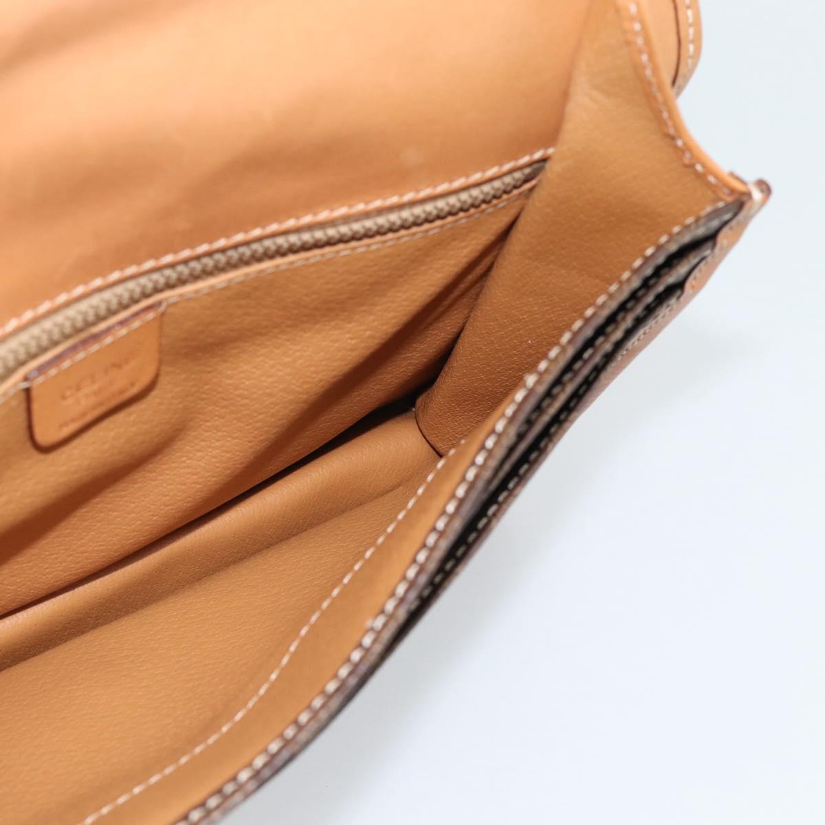 CELINE Macadam Canvas Clutch Bag PVC Leather Brown Gold Auth 183398A