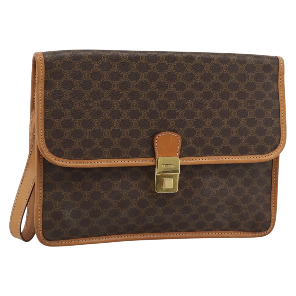 CELINE Macadam Canvas Clutch Bag PVC Leather Brown Gold Auth 183398A
