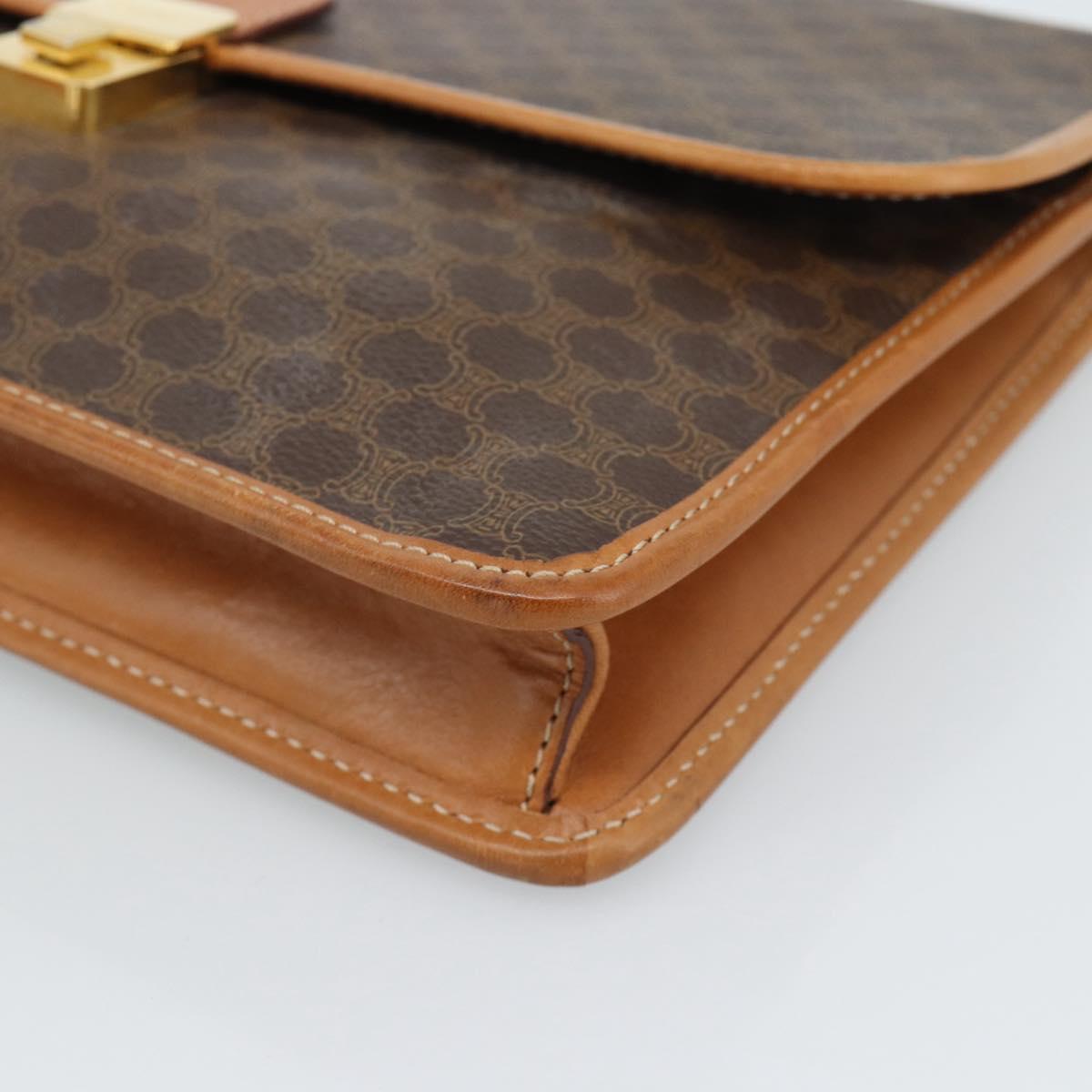 CELINE Macadam Canvas Clutch Bag PVC Leather Brown Gold Auth 183398A