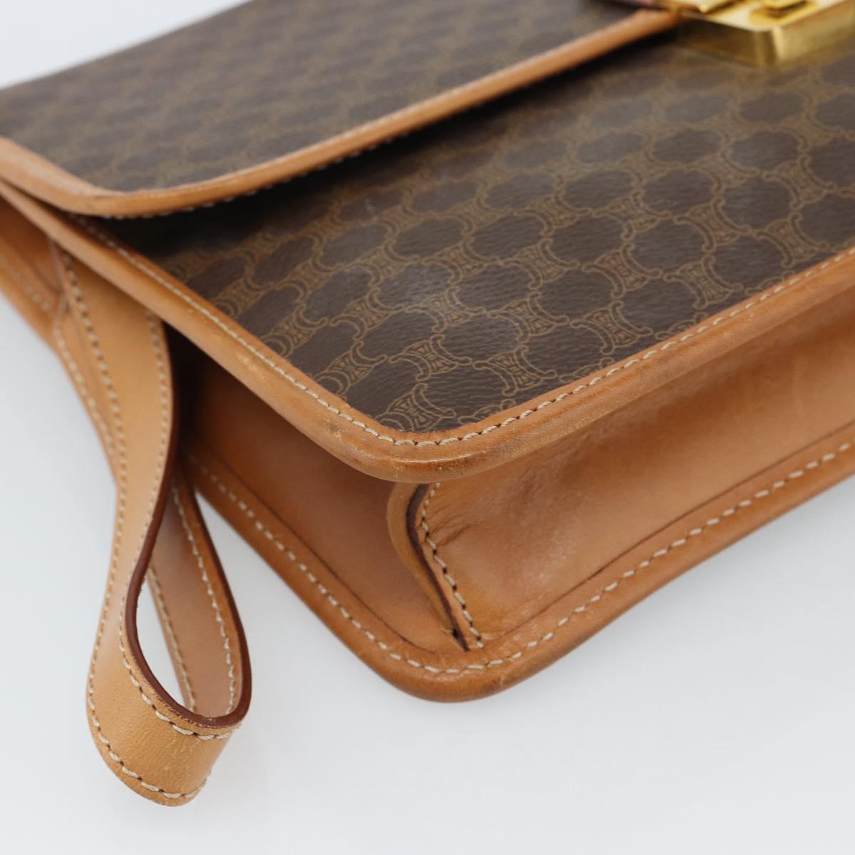 CELINE Macadam Canvas Clutch Bag PVC Leather Brown Gold Auth 183398A