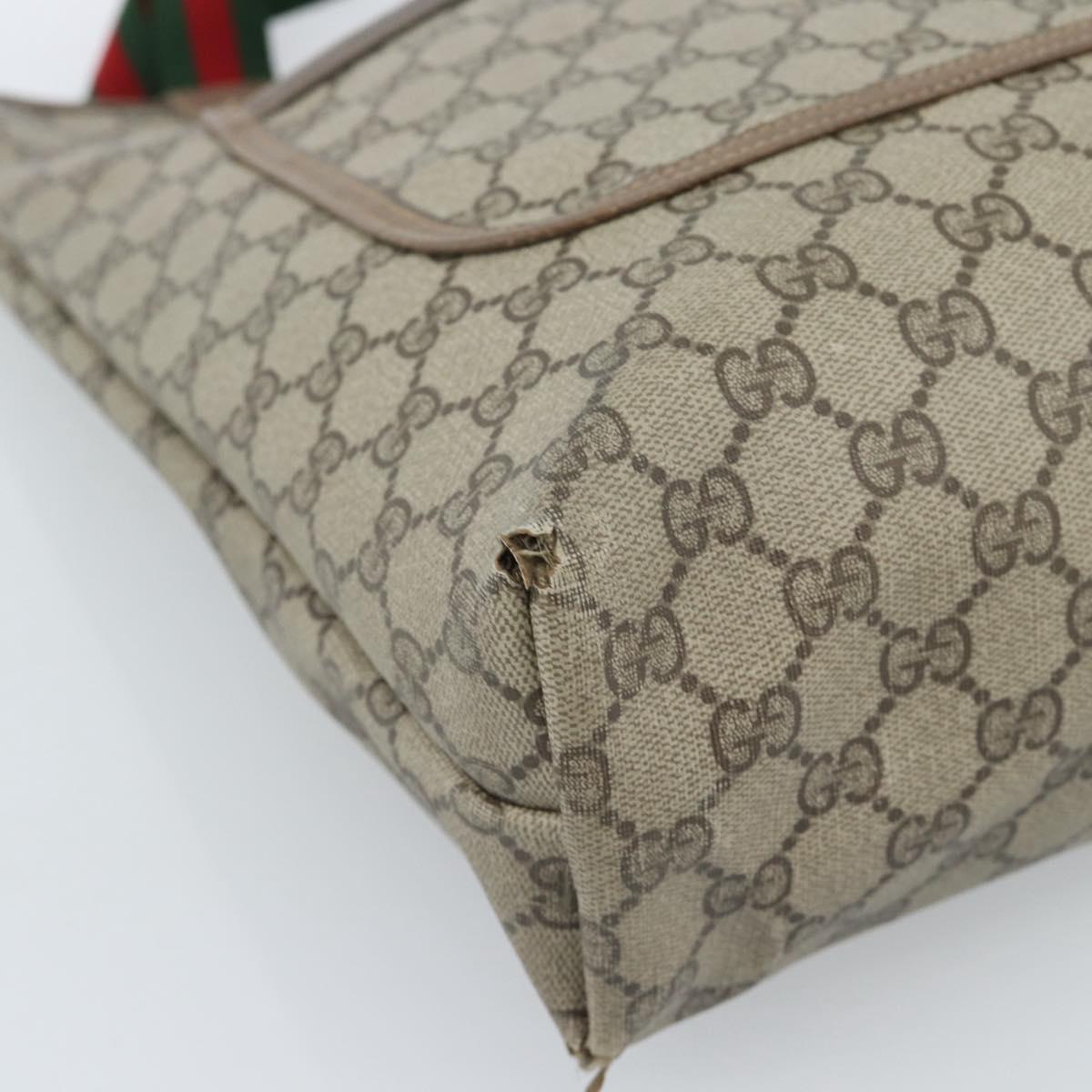 GUCCI GG Supreme Web Sherry Line Tote Bag PVC Beige Red 39 02 003 Auth 183400