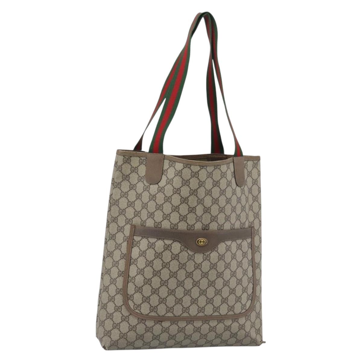 GUCCI GG Supreme Web Sherry Line Tote Bag PVC Beige Red 39 02 003 Auth 183400