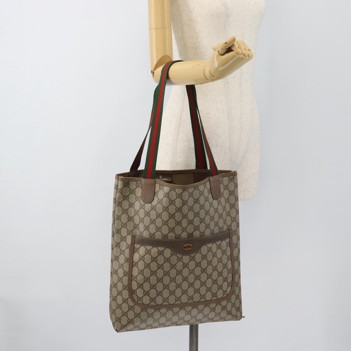 GUCCI GG Supreme Web Sherry Line Tote Bag PVC Beige Red 39 02 003 Auth 183400