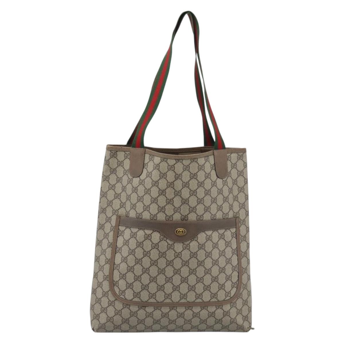 GUCCI GG Supreme Web Sherry Line Tote Bag PVC Beige Red 39 02 003 Auth 183400