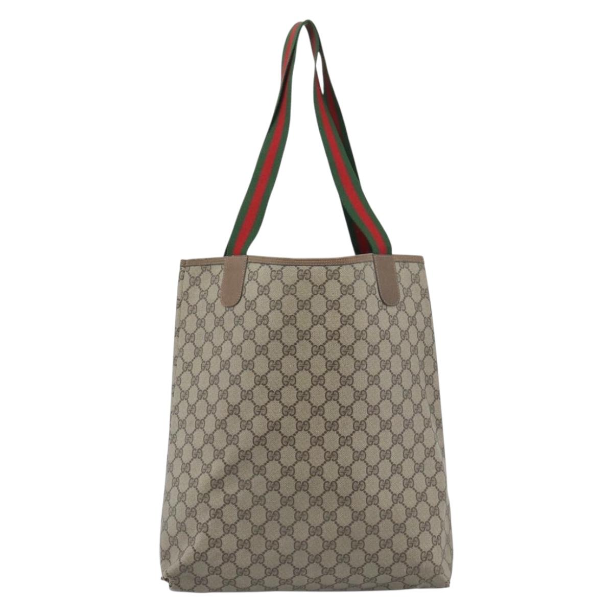 GUCCI GG Supreme Web Sherry Line Tote Bag PVC Beige Red 39 02 003 Auth 183400