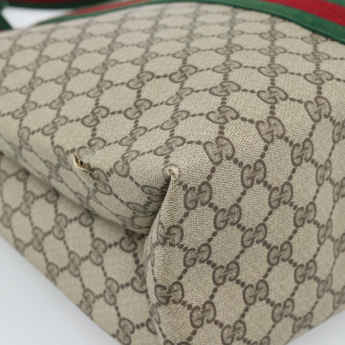 GUCCI GG Supreme Web Sherry Line Tote Bag PVC Beige Red Auth 183401