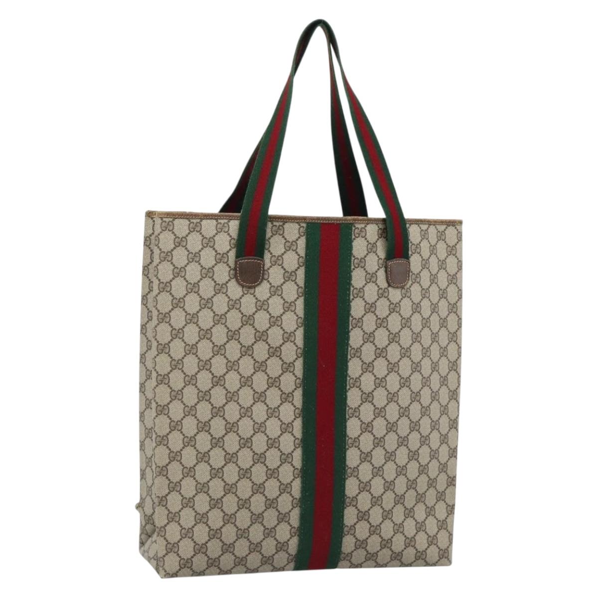 GUCCI GG Supreme Web Sherry Line Tote Bag PVC Beige Red Auth 183401