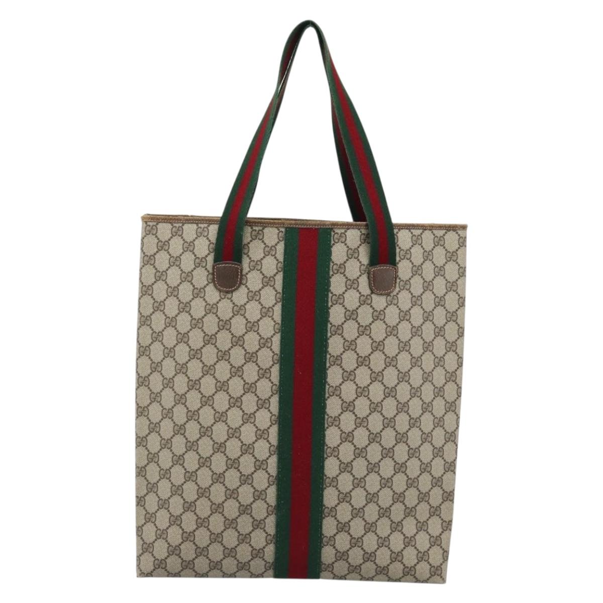 GUCCI GG Supreme Web Sherry Line Tote Bag PVC Beige Red Auth 183401