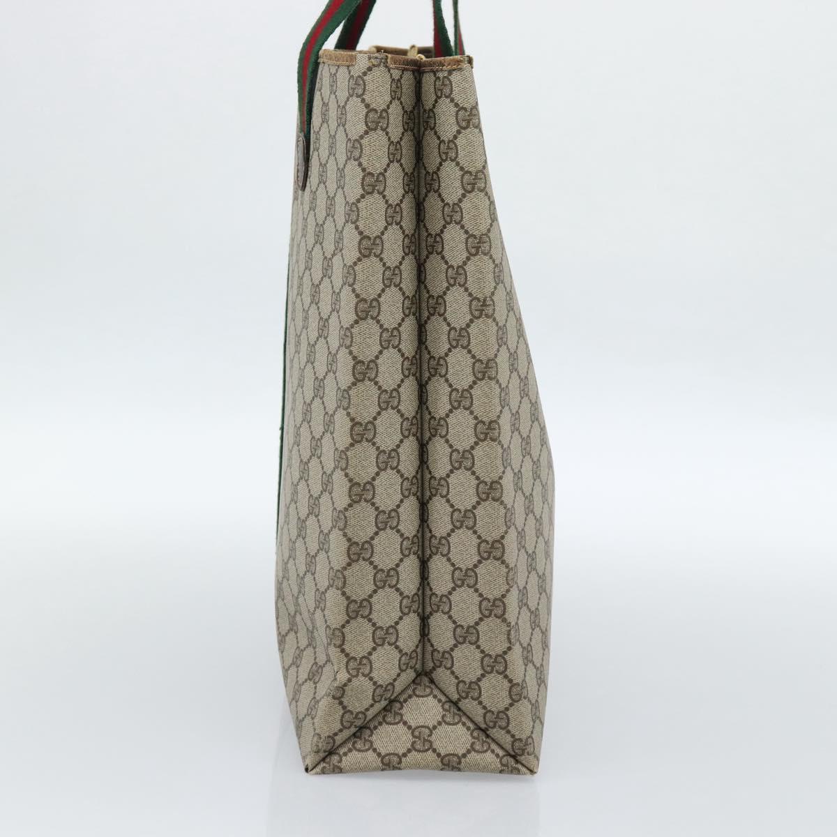 GUCCI GG Supreme Web Sherry Line Tote Bag PVC Beige Red Auth 183401