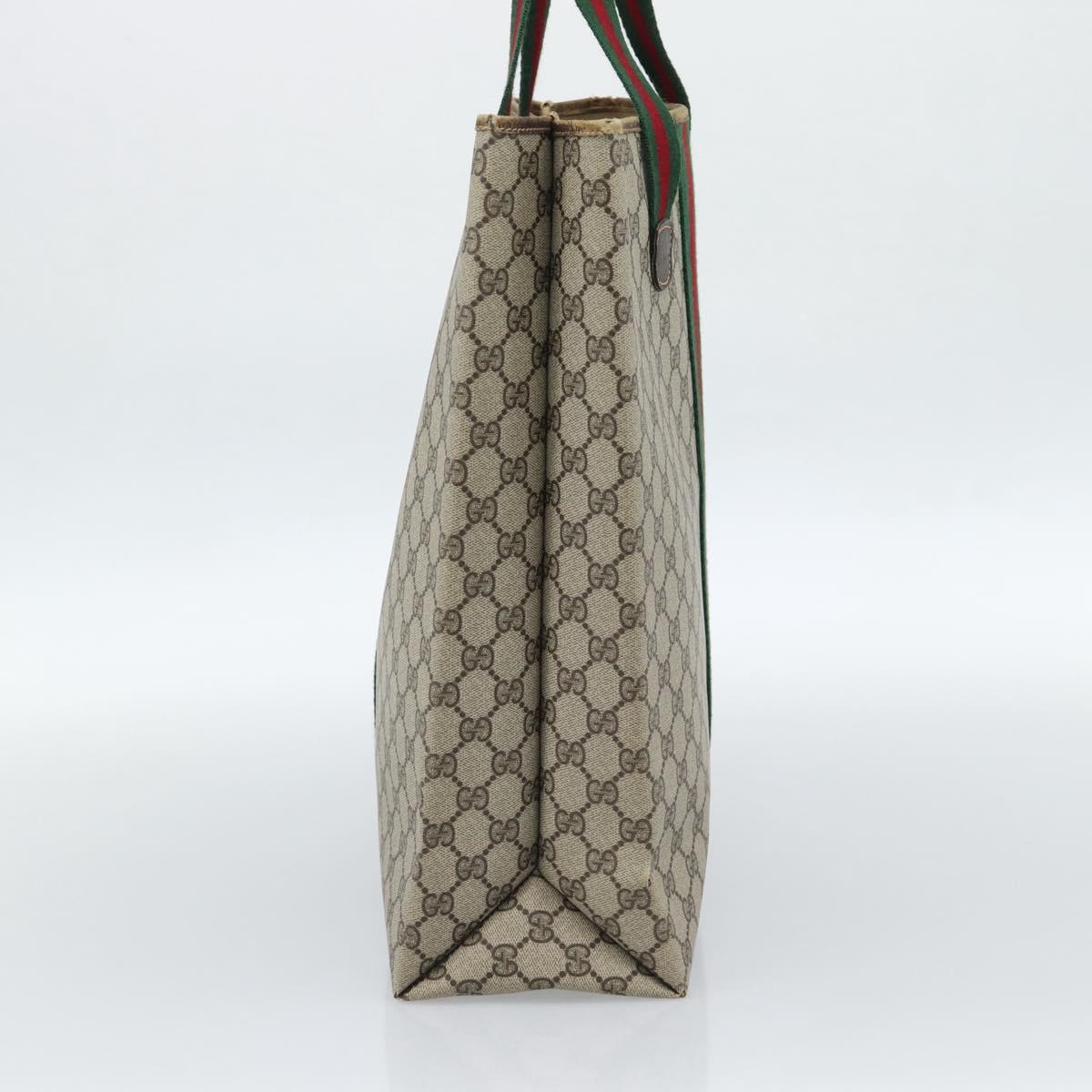 GUCCI GG Supreme Web Sherry Line Tote Bag PVC Beige Red Auth 183401