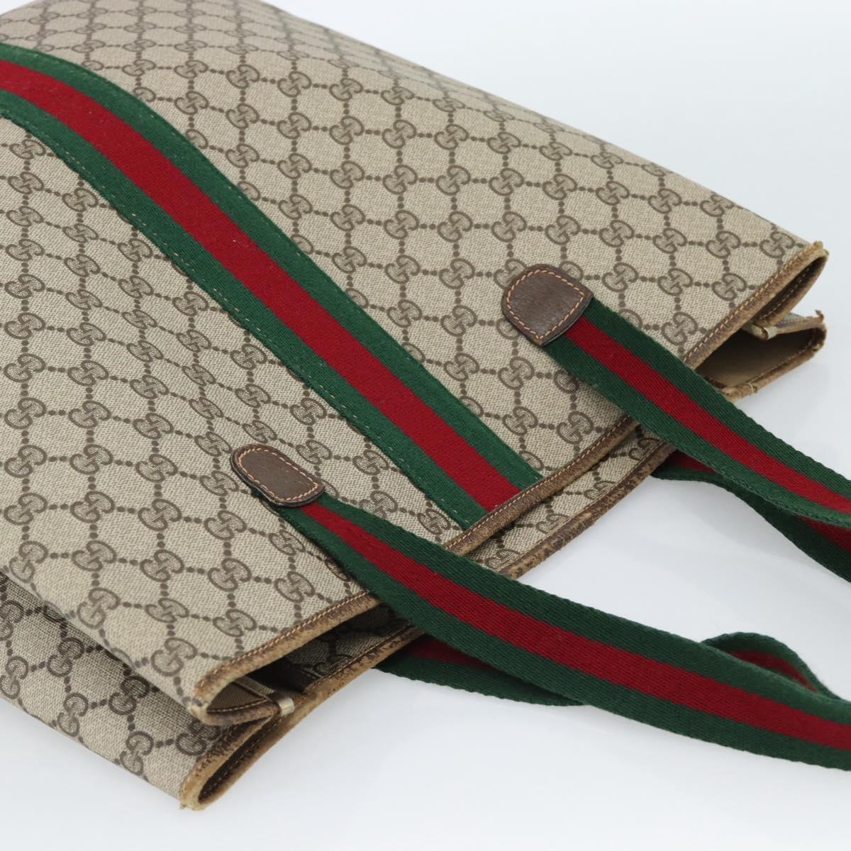 GUCCI GG Supreme Web Sherry Line Tote Bag PVC Beige Red Auth 183401
