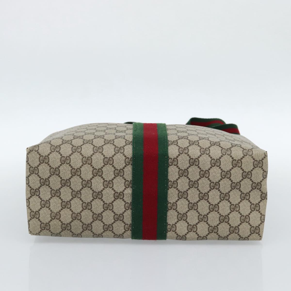 GUCCI GG Supreme Web Sherry Line Tote Bag PVC Beige Red Auth 183401