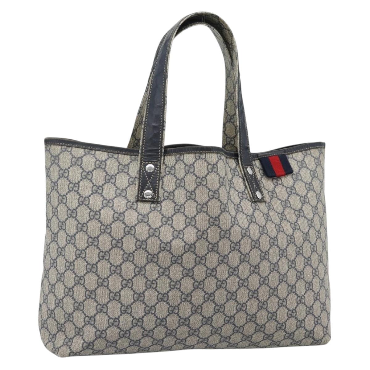 GUCCI GG Supreme Sherry Line Tote Bag PVC Navy Red 211134 Auth 183402