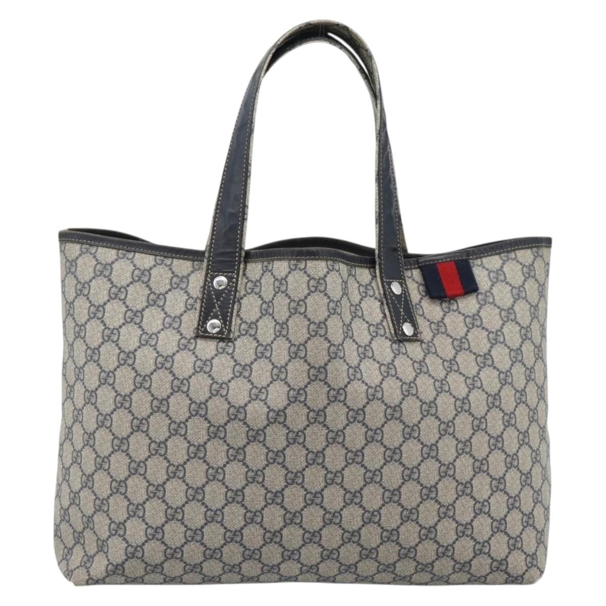 GUCCI GG Supreme Sherry Line Tote Bag PVC Navy Red 211134 Auth 183402