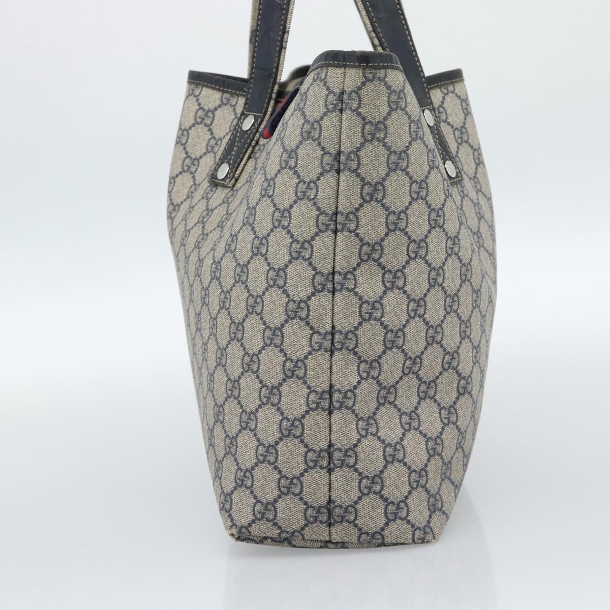 GUCCI GG Supreme Sherry Line Tote Bag PVC Navy Red 211134 Auth 183402