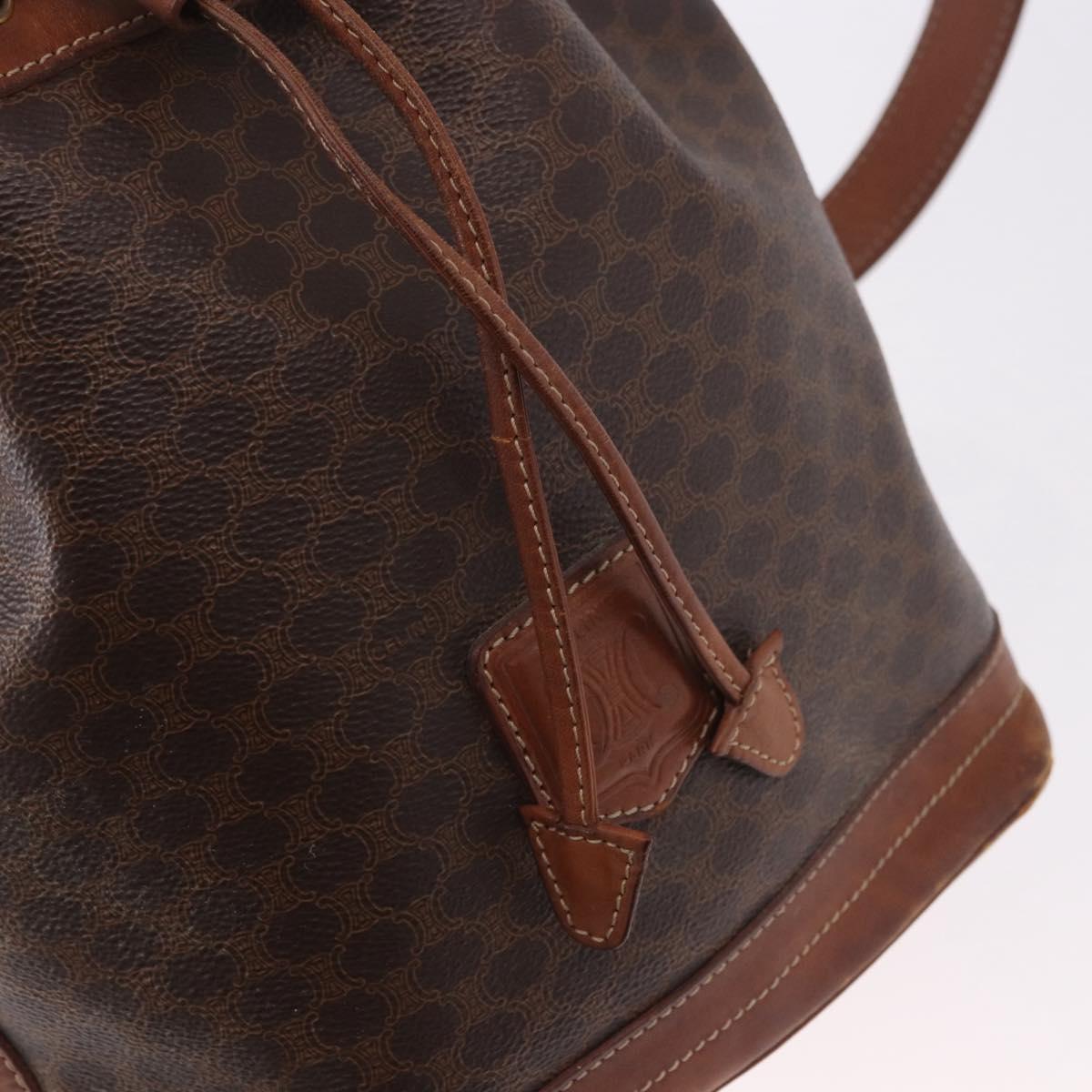 CELINE Macadam Canvas Purse Shoulder Bag PVC Leather Brown Gold Auth 183403