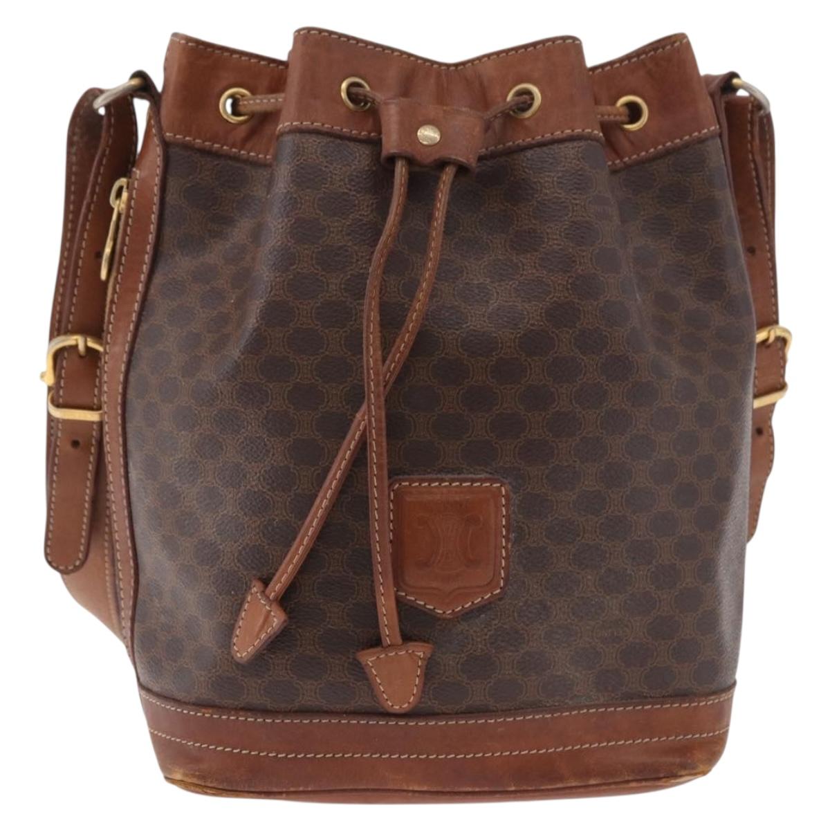 CELINE Macadam Canvas Purse Shoulder Bag PVC Leather Brown Gold Auth 183403