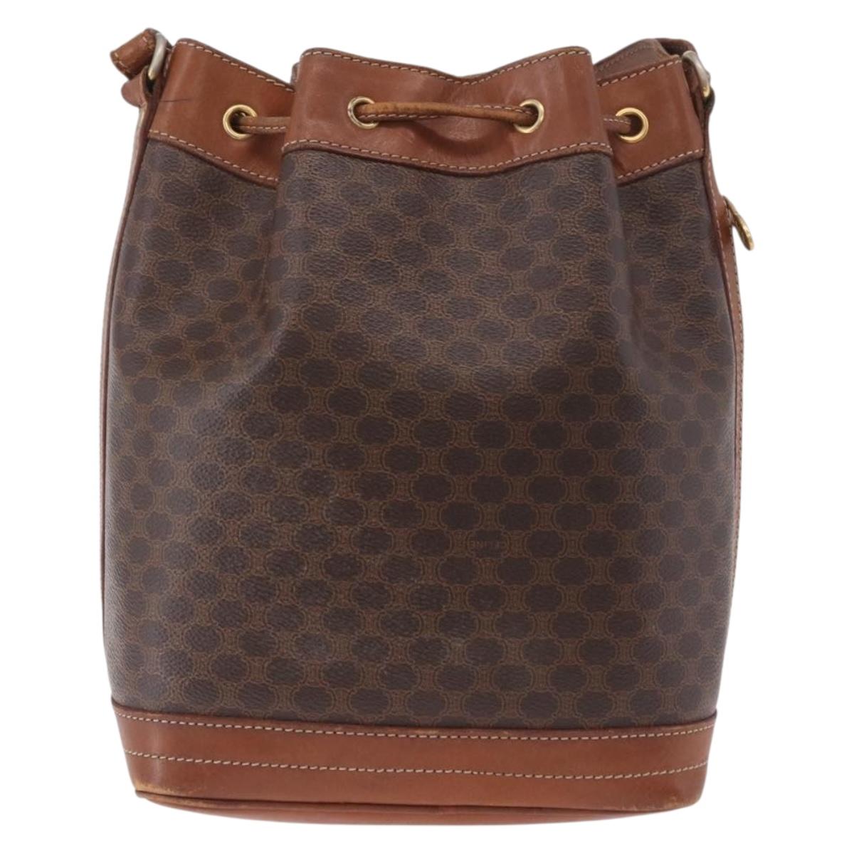 CELINE Macadam Canvas Purse Shoulder Bag PVC Leather Brown Gold Auth 183403