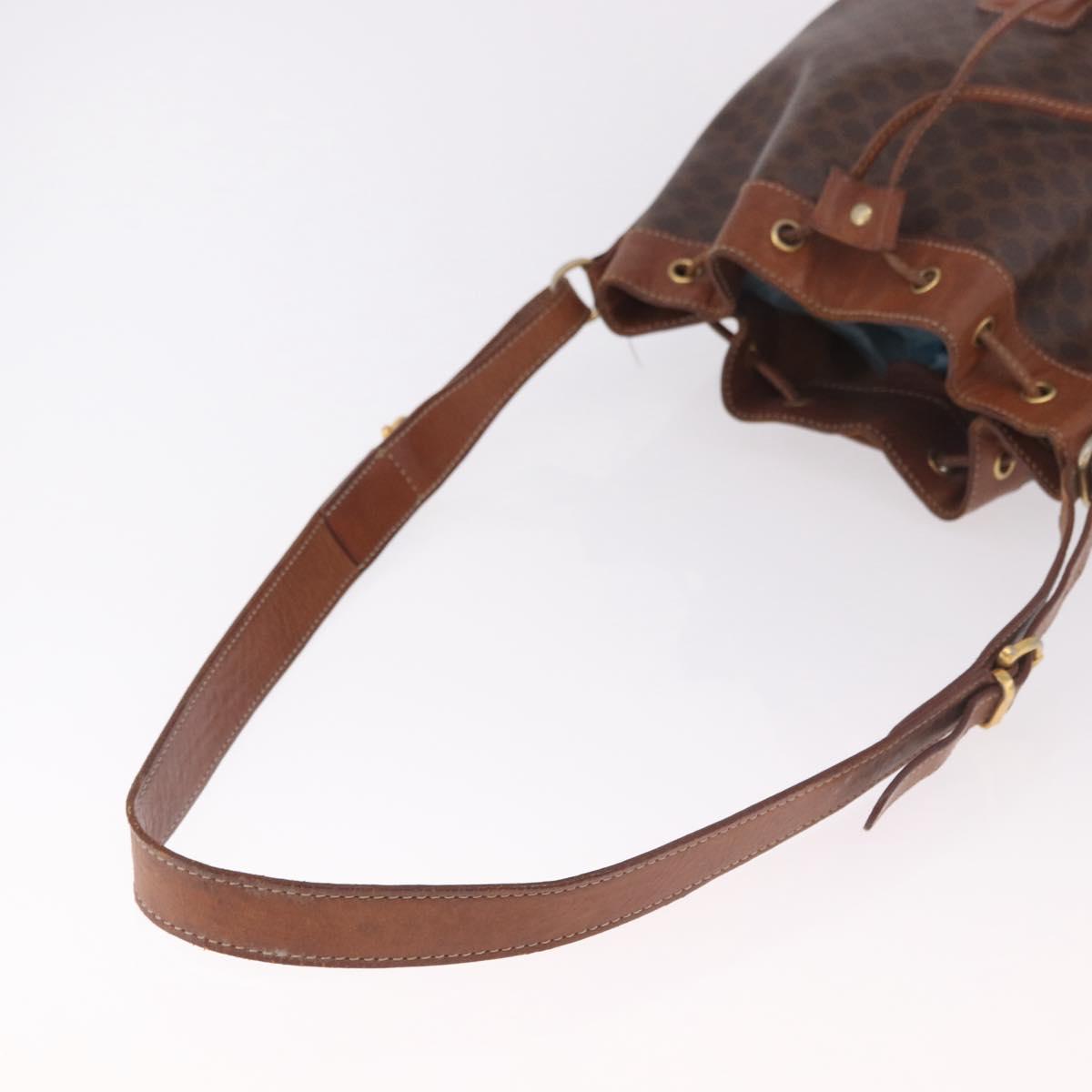 CELINE Macadam Canvas Purse Shoulder Bag PVC Leather Brown Gold Auth 183403