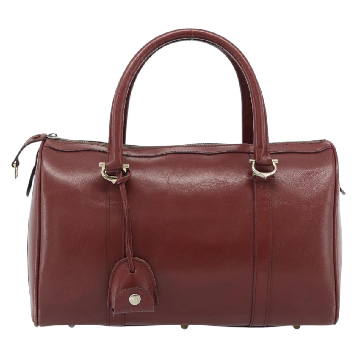 CARTIER Must Line Hand Bag Leather Bordeaux Gold Auth 183405A