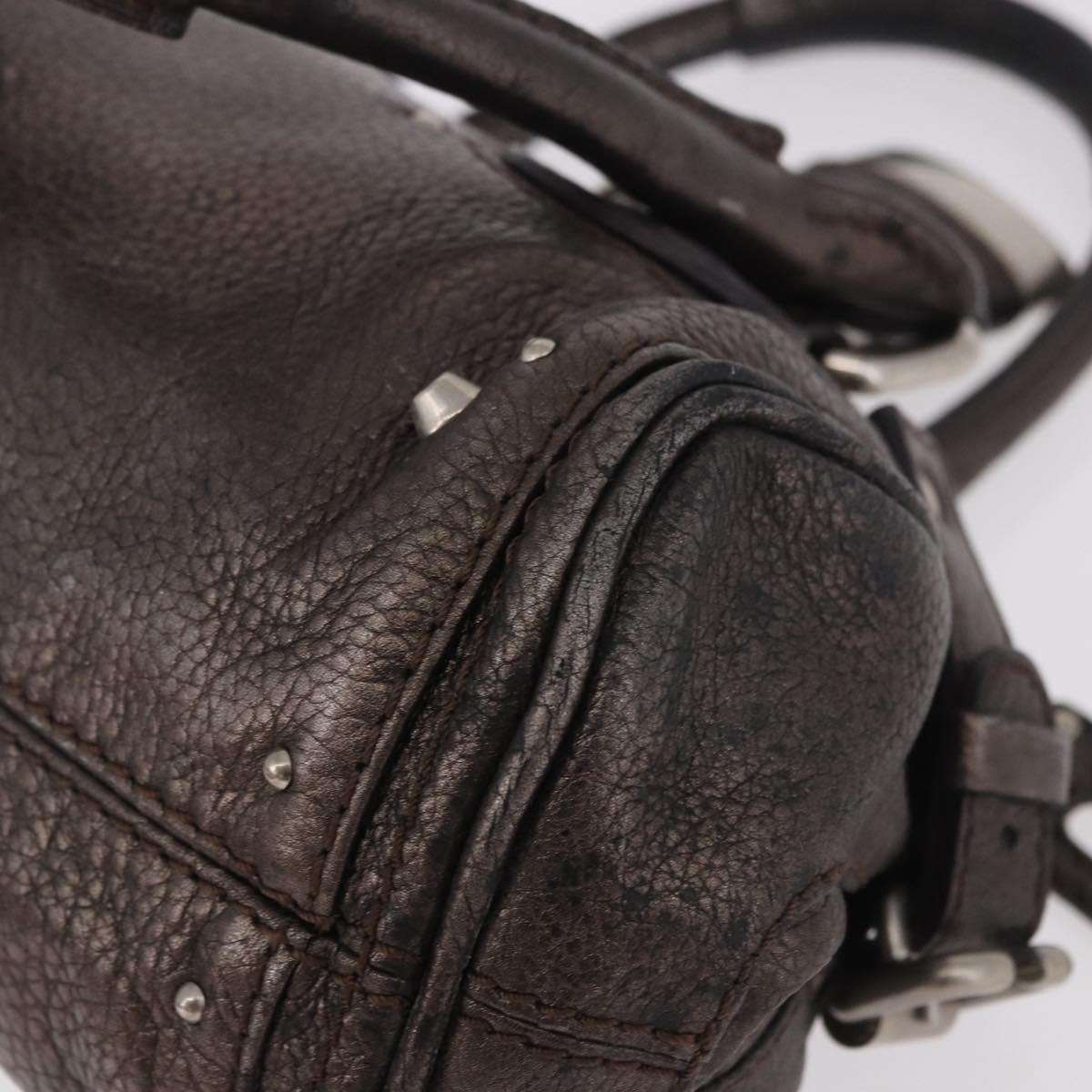 Chloe Paddington Mini Hand Bag Leather Silver Metallic gray Auth 183406A