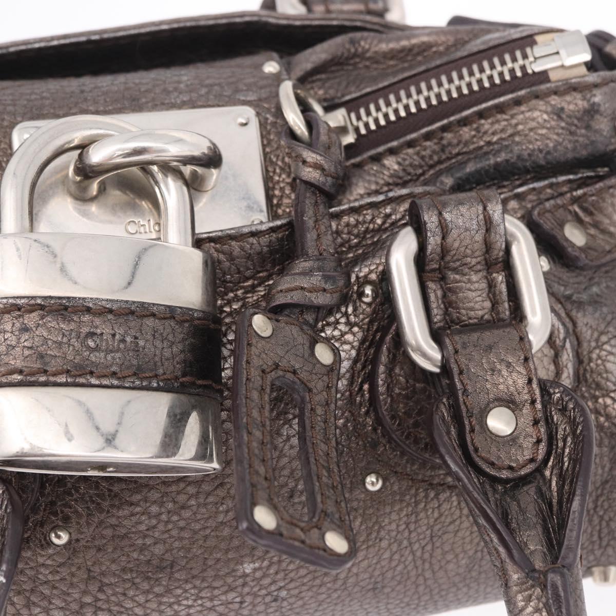 Chloe Paddington Mini Hand Bag Leather Silver Metallic gray Auth 183406A