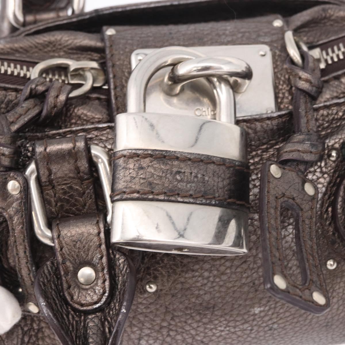 Chloe Paddington Mini Hand Bag Leather Silver Metallic gray Auth 183406A