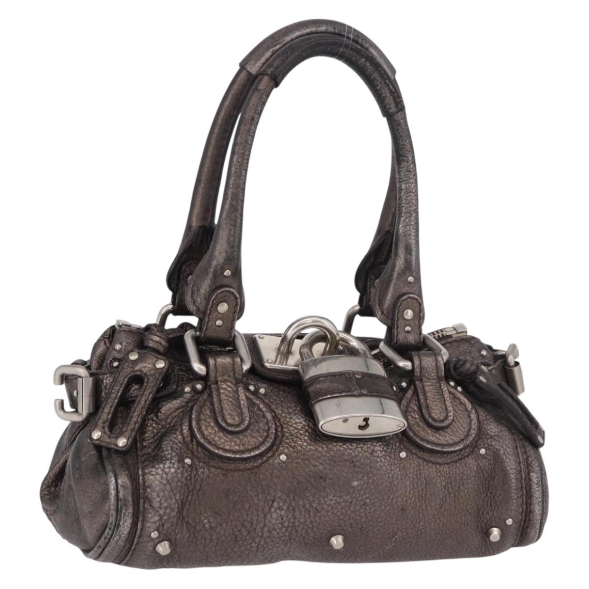 Chloe Paddington Mini Hand Bag Leather Silver Metallic gray Auth 183406A