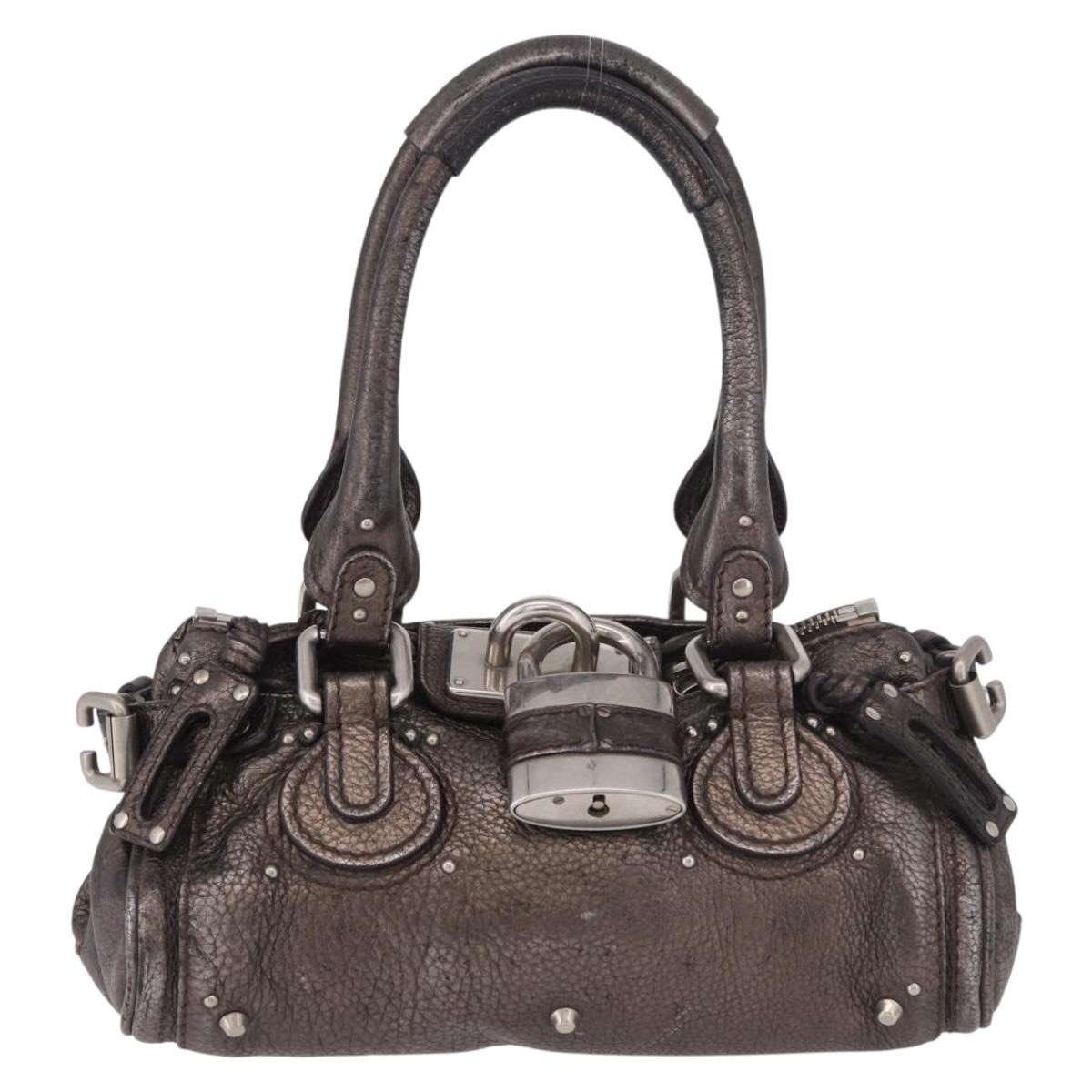 Chloe Paddington Mini Hand Bag Leather Silver Metallic gray Auth 183406A