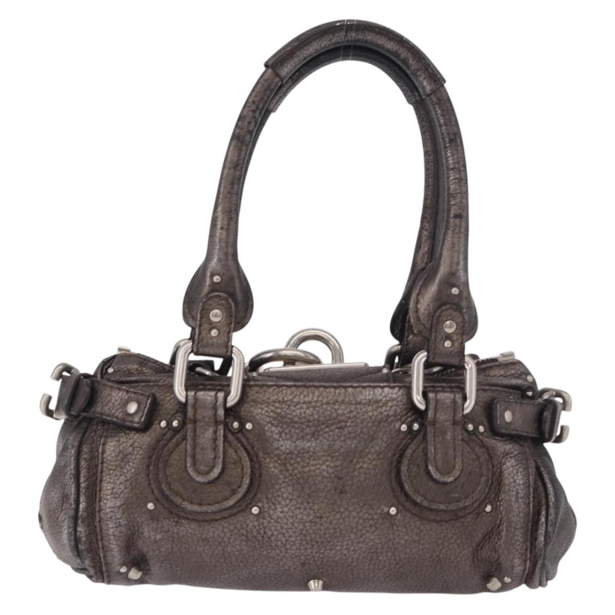 Chloe Paddington Mini Hand Bag Leather Silver Metallic gray Auth 183406A