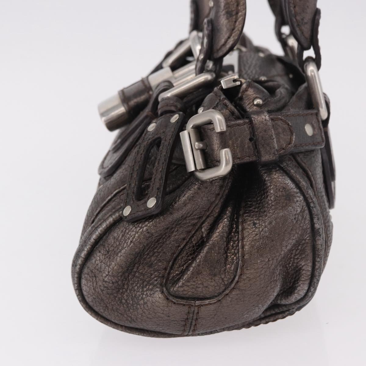 Chloe Paddington Mini Hand Bag Leather Silver Metallic gray Auth 183406A