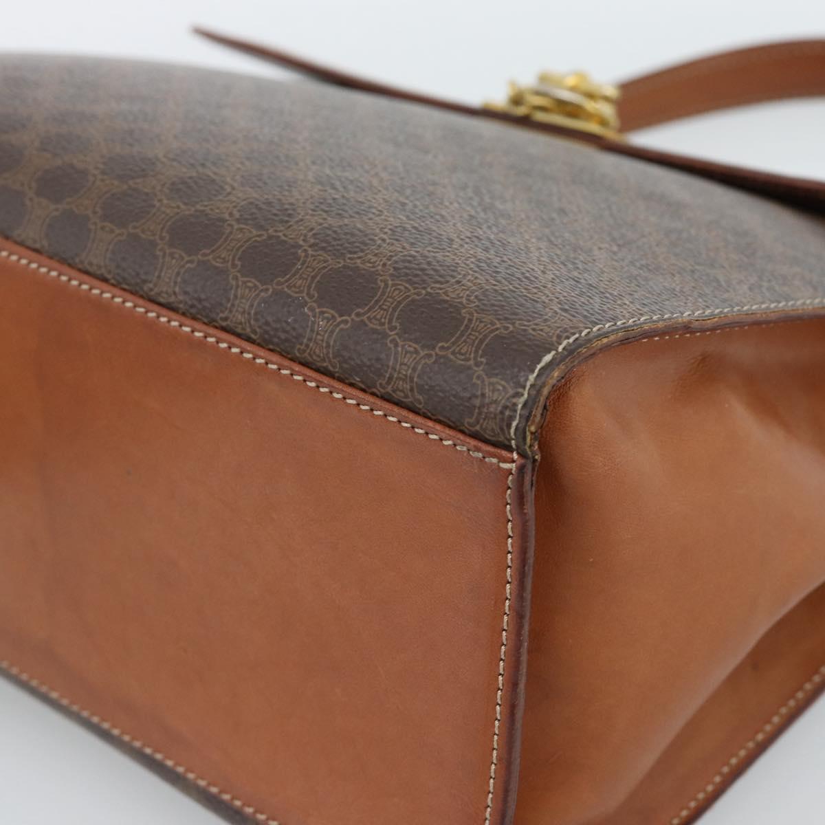 CELINE Macadam Canvas Hand Bag PVC Leather Brown Gold Auth 183407