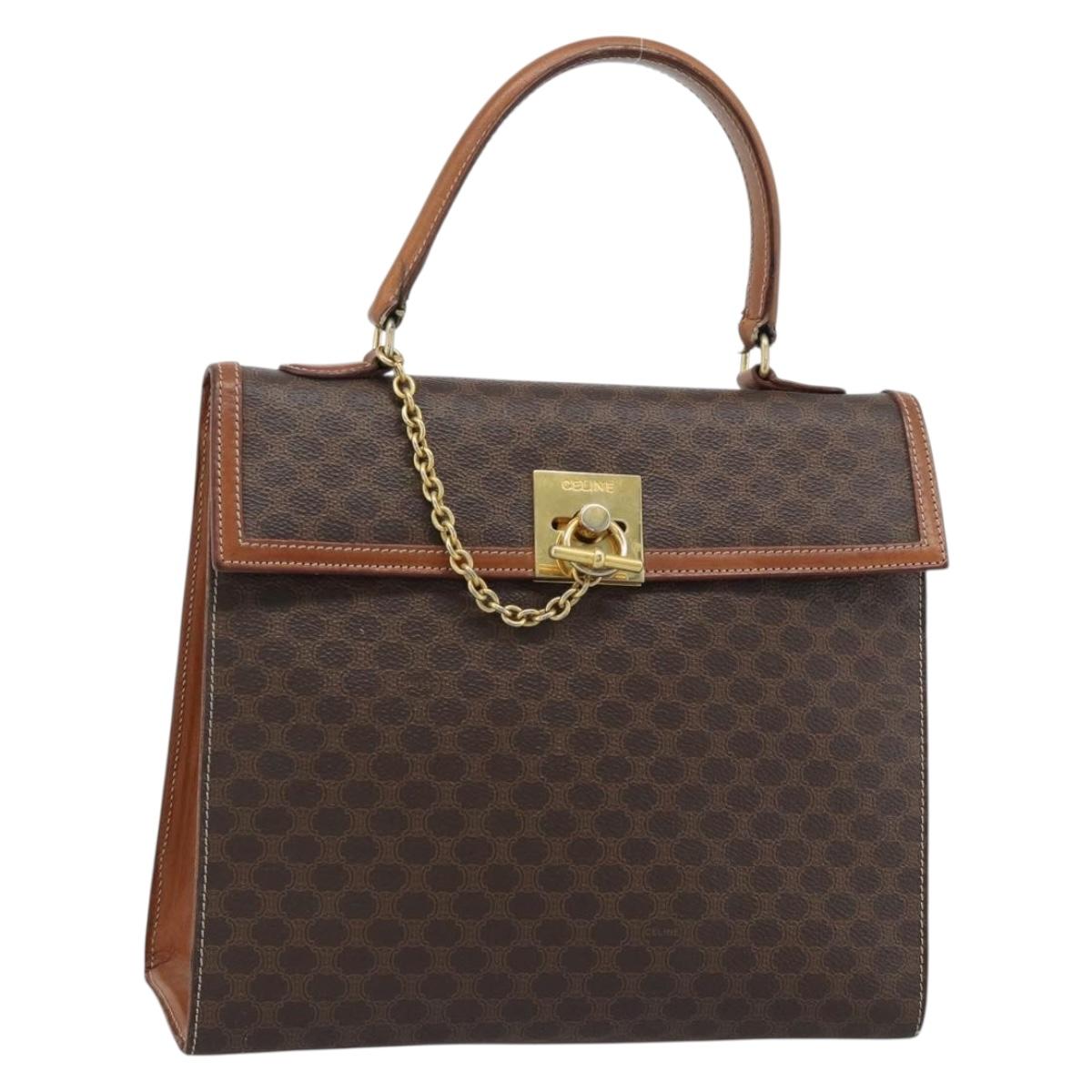 CELINE Macadam Canvas Hand Bag PVC Leather Brown Gold Auth 183407