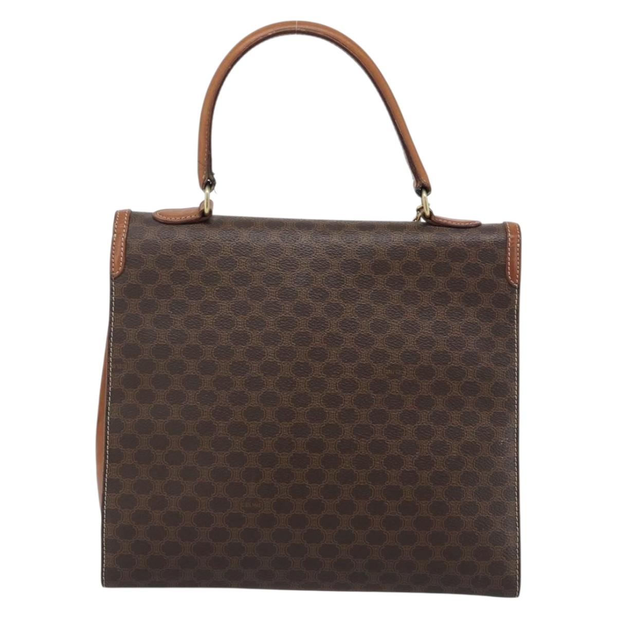 CELINE Macadam Canvas Hand Bag PVC Leather Brown Gold Auth 183407