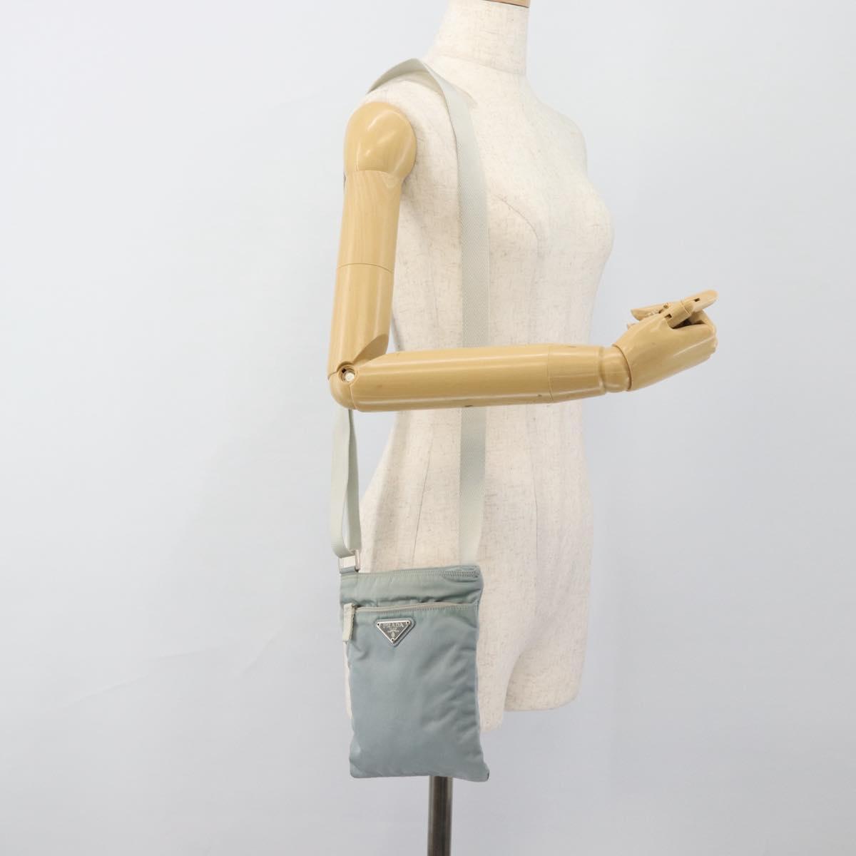 PRADA Shoulder Bag Nylon Light Blue Silver Auth 183410