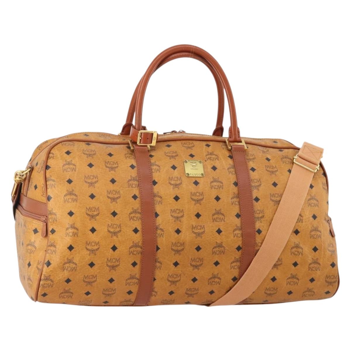MCM Vicetos Logogram Mini Boston Bag PVC Leather 2way Brown Gold Auth 183418A