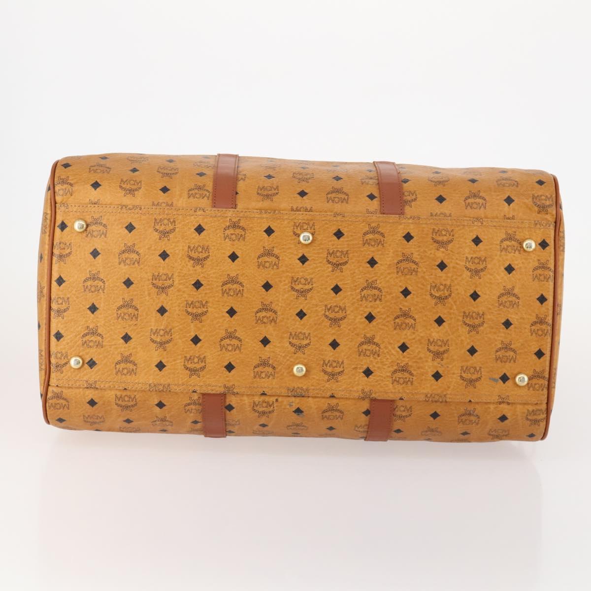 MCM Vicetos Logogram Mini Boston Bag PVC Leather 2way Brown Gold Auth 183418A