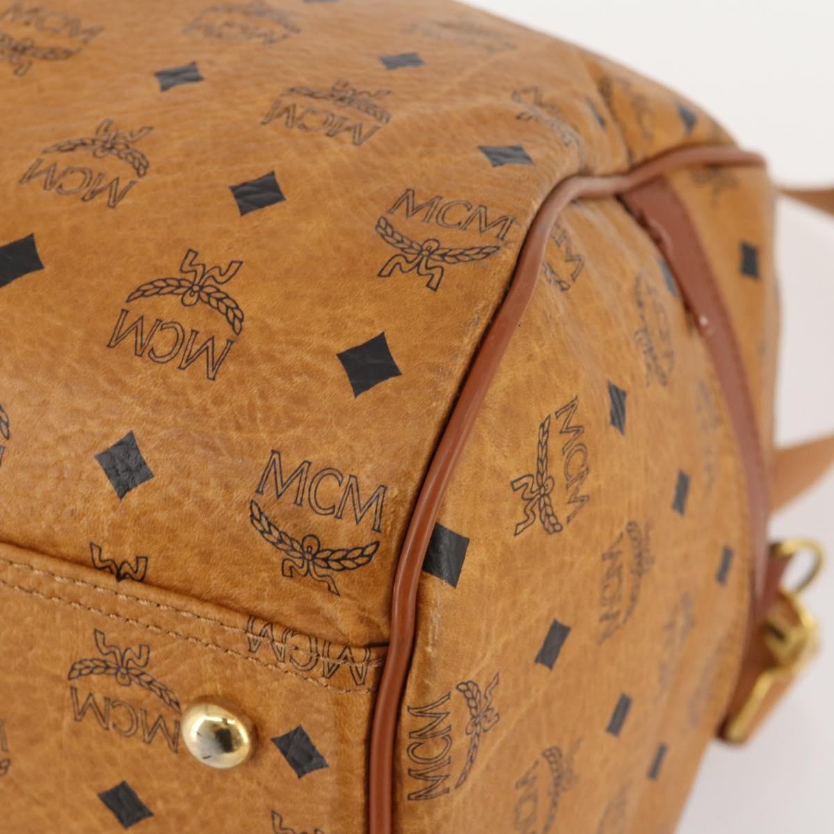 MCM Vicetos Logogram Mini Boston Bag PVC Leather 2way Brown Gold Auth 183418A