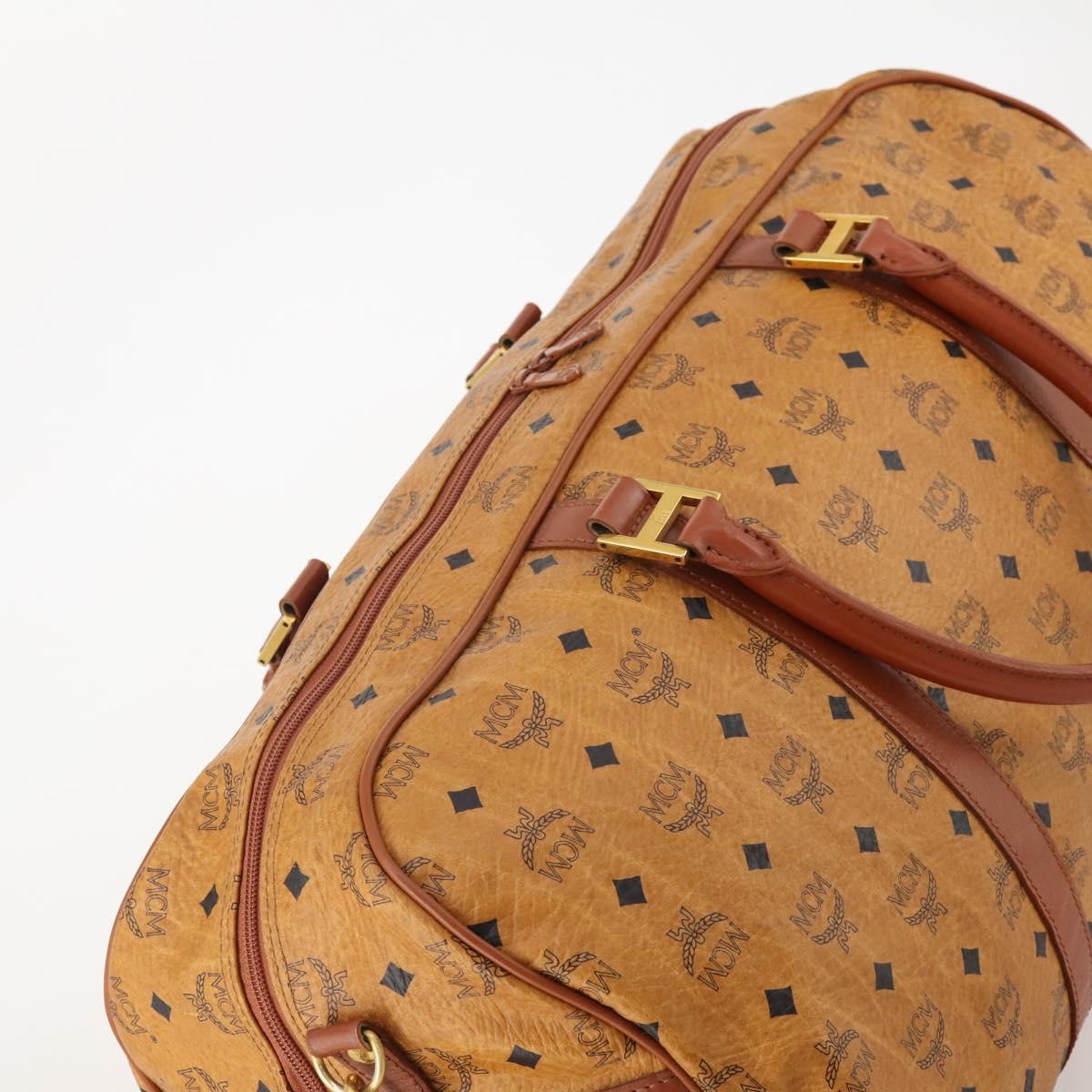 MCM Vicetos Logogram Mini Boston Bag PVC Leather 2way Brown Gold Auth 183418A
